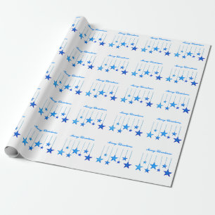 Merry Christmas Blue star Decoration with text Wrapping Paper