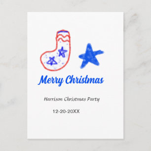 Merry Christmas blue star red stockings name date Postcard