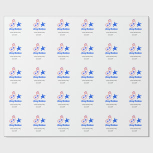 Merry Christmas blue star red stockings name date  Wrapping Paper