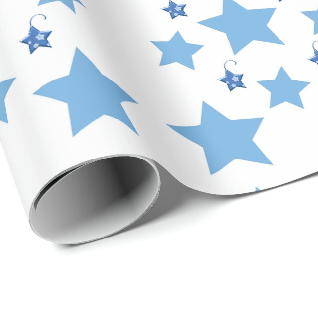 Merry Christmas Blue Stars Wrapping Paper (Roll Corner)