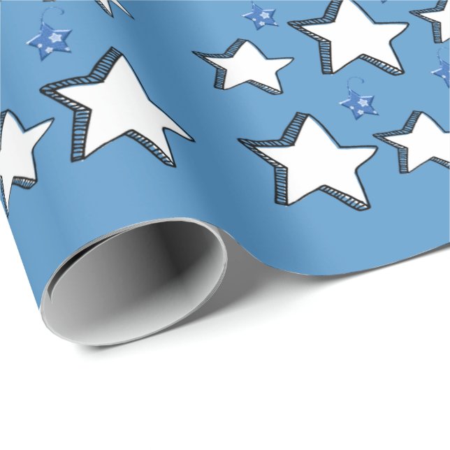 Merry Christmas Blue Stars Wrapping Paper (Roll Corner)
