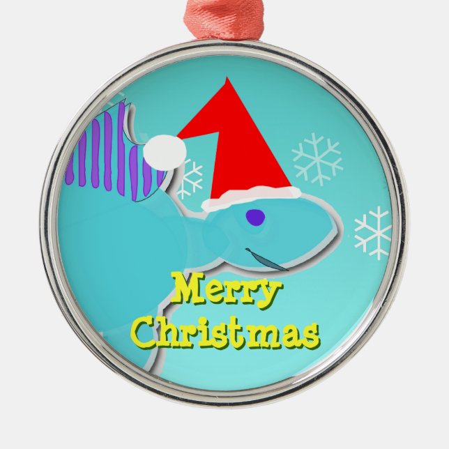 Merry Christmas Blue Stegosaurus Dino Ornament (Front)