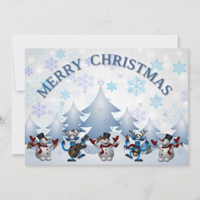 Merry Christmas Blue Text Holiday Card (Front)