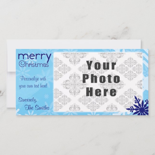 Merry Christmas Blue Themed Snowflake Holiday Card (Front)