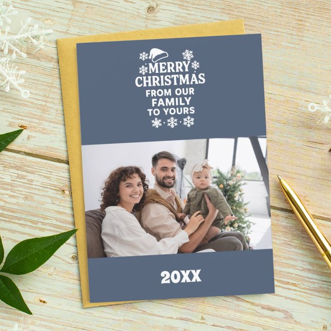 Merry Christmas blue white photo card (Creator Uploaded)