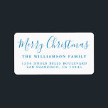 Merry Christmas Blue White Return Address Label<br><div class="desc">Add some extra cheer to your holiday cards and invitations with our festive Merry Christmas return address labels. This stylish Christmas design features 'Merry Christmas' in blue handwritten chic script calligraphy on a white background. Simply add your name and address. Exclusively designed for you by Happy Dolphin Studio. If you...</div>