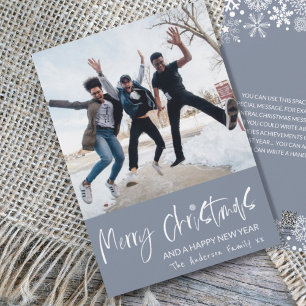 Merry Christmas Blue & White Snowflake 1 Photo  Holiday Card
