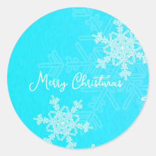 Merry Christmas Blue White Snowflake Minimalist Classic Round Sticker