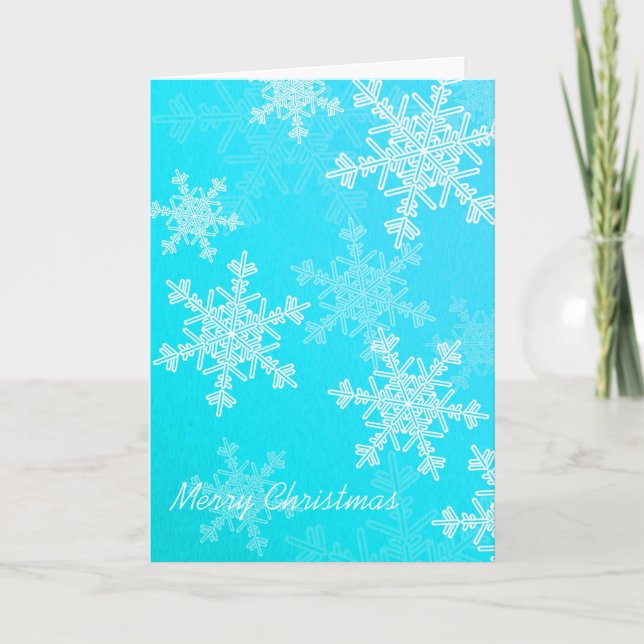 Merry Christmas Blue White Snowflakes Minimalist Holiday Card (Front)
