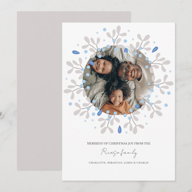 Merry Christmas Blue Wreath Photo Card (Front/Back)