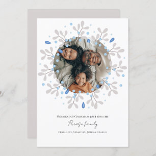 Merry Christmas Blue Wreath Photo Card