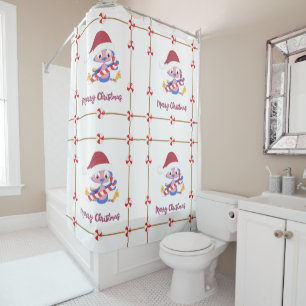 Merry Christmas BlueBird Candy Frame Holiday   Shower Curtain