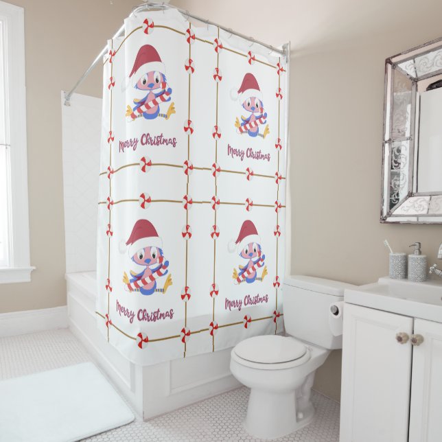 Merry Christmas BlueBird Candy Frame Holiday   Shower Curtain (In Situ)
