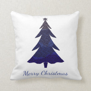 Merry Christmas, blues and white snowflake tree Cushion