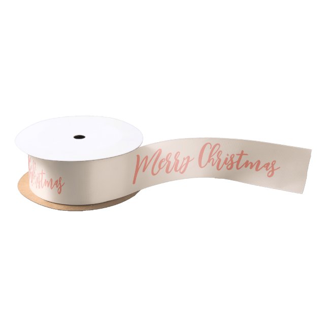 Merry Christmas Blush Pink and White Traditional Satin Ribbon (Spool)