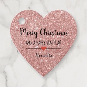 Merry Christmas blush pink glitter elegant name  Favour Tags