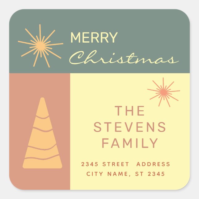 Merry Christmas boho cheerful colour block holiday Square Sticker (Front)