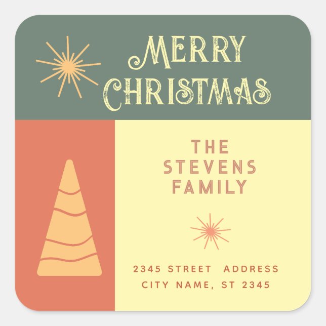 Merry Christmas boho cheerful colour block  Square Sticker (Front)
