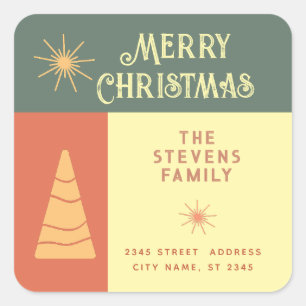 Merry Christmas boho cheerful colour block  Square Sticker