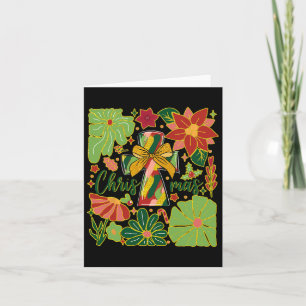 Merry Christmas Boho Flowers Cross Christian Women Card