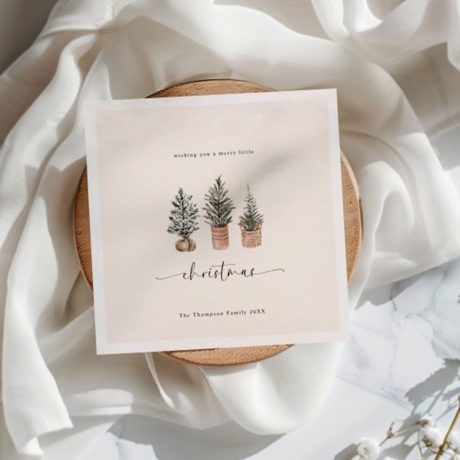 Merry Christmas Boho Minimal Pine Trees Napkin (Creator Uploaded)