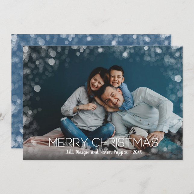 Merry Christmas Bokeh Border Photo Holiday Card (Front/Back)