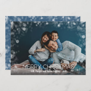Merry Christmas Bokeh Border Photo Holiday Card