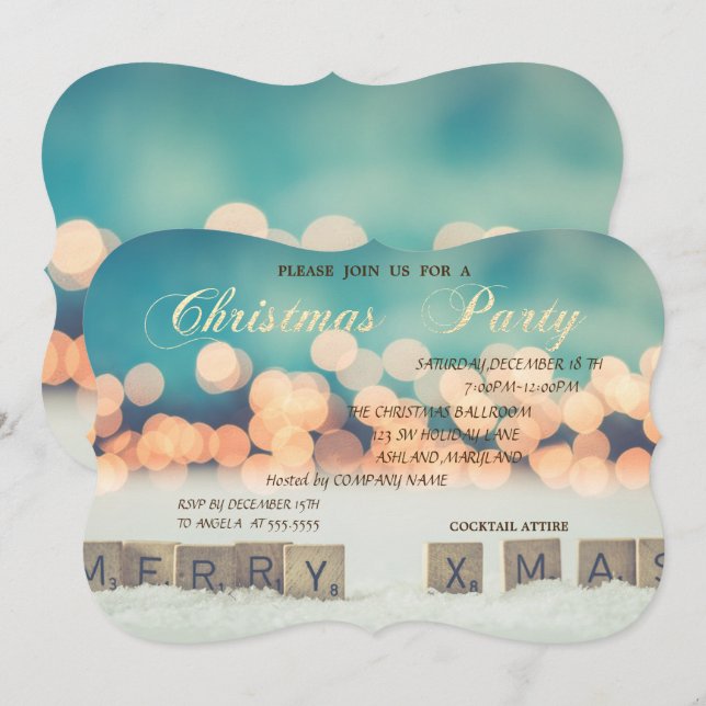 Merry Christmas, Bokeh , Corporate Christmas Party Invitation (Front/Back)
