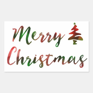 Merry Christmas Bokeh Tree Lights Rectangular Sticker
