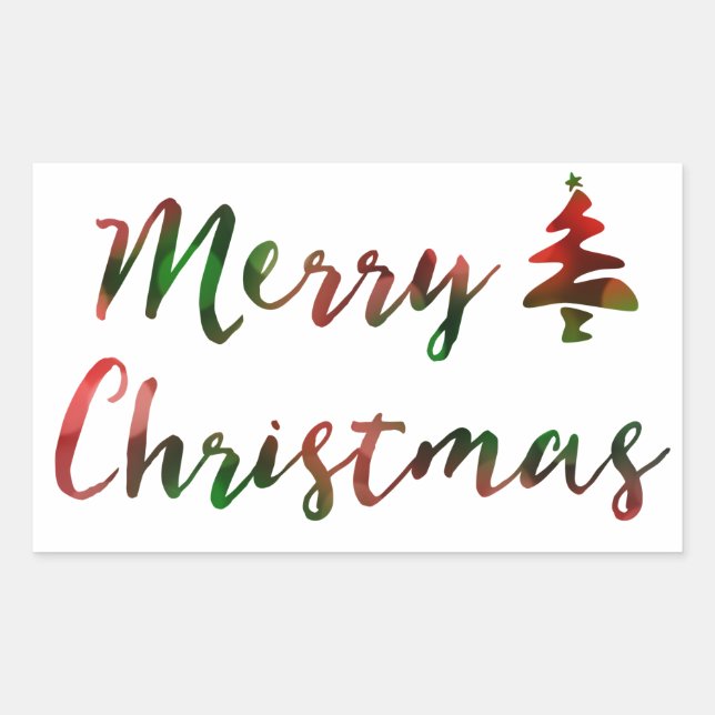 Merry Christmas Bokeh Tree Lights Rectangular Sticker (Front)