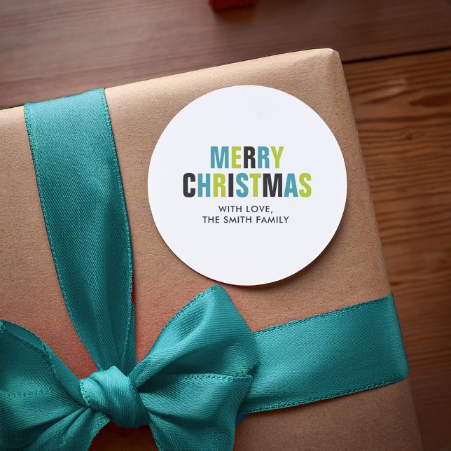 "Merry Christmas" Bold and Colourful Holiday Classic Round Sticker (Creator Uploaded)
