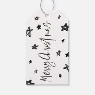 Merry Christmas Bold Black & White Stripe & Stars Gift Tags