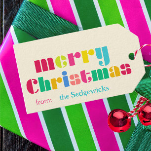 merry Christmas bold Colourful Personalised Rainbo Gift Tags