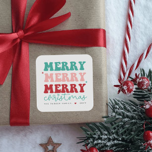 Merry Christmas Bold Colourful Red Heart Square Sticker