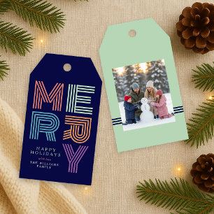 Merry Christmas Bold Colourful Typography Photo Gift Tags