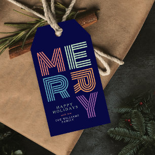 Merry Christmas Bold Fun Colourful Typography Gift Tags