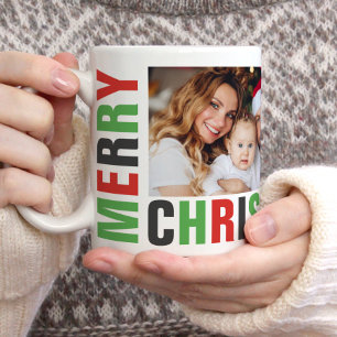 "Merry Christmas" Bold Letters and Photos Holiday Coffee Mug