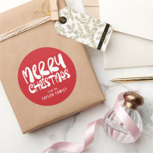 Merry Christmas Bold Modern Text Personalised Classic Round Sticker