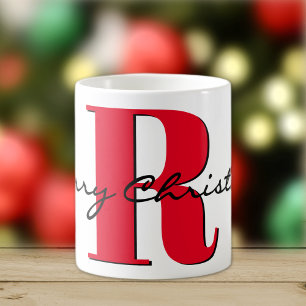 Merry Christmas Bold Red Initial 11oz Classic Coffee Mug