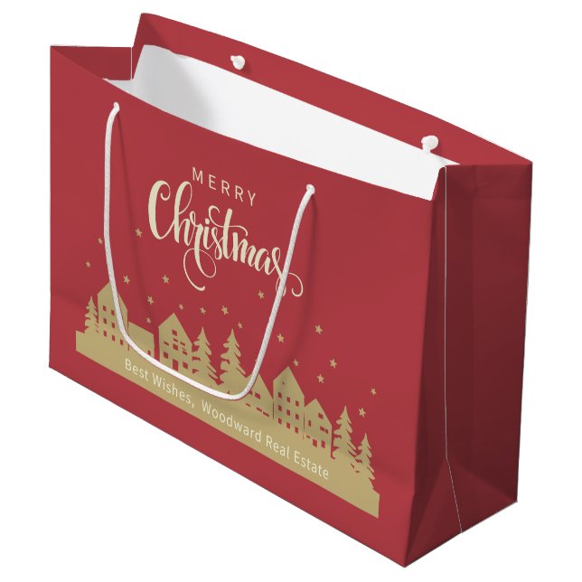Merry Christmas Bold Red Retro | Realtor Modern  Large Gift Bag (Front Angled)