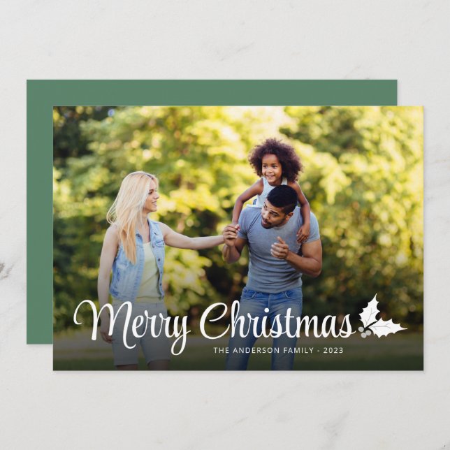 Merry Christmas Bold Script Full Bleed Photo Holiday Card (Front/Back)