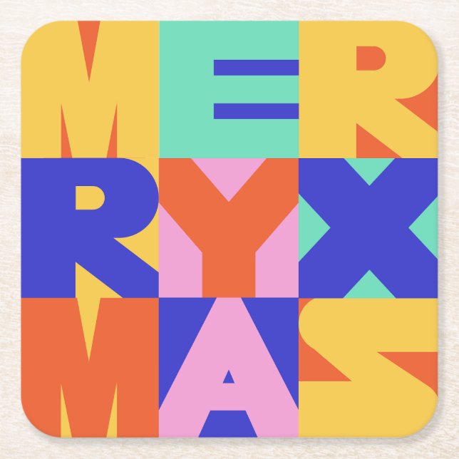 MERRY CHRISTMAS BOLD TYPOGRAPHY SQUARE PAPER COASTER (Front)