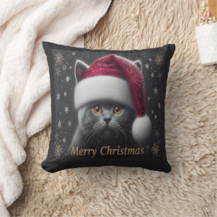 Merry Christmas Bombay Cat, Xmas Santa Bombay Cat Cushion
