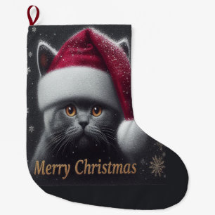 Merry Christmas Bombay Cat, Xmas Santa Bombay Cat Large Christmas Stocking