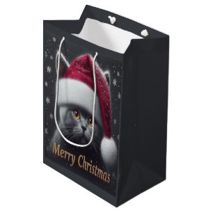 Merry Christmas Bombay Cat, Xmas Santa Bombay Cat Medium Gift Bag