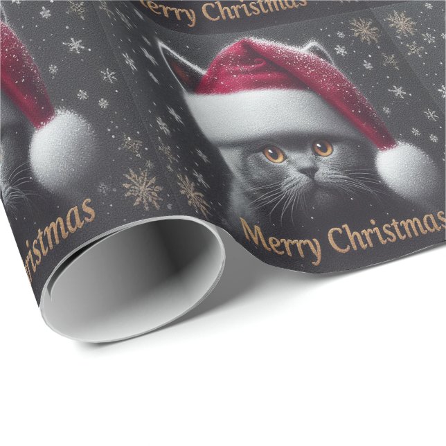 Merry Christmas Bombay Cat, Xmas Santa Bombay Cat Wrapping Paper (Roll Corner)