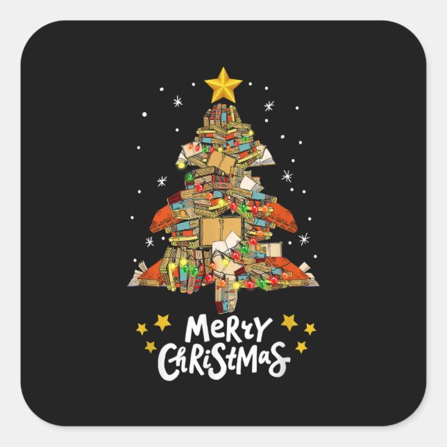 Merry Christmas Books Christmas Tree Light Reading Square Sticker (Front)