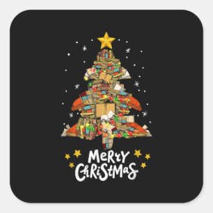 Merry Christmas Books Christmas Tree Light Reading Square Sticker