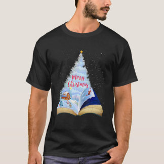 Merry Christmas Books Christmas Tree Reading Libra T-Shirt