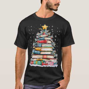 Merry Christmas Books Xmas Tree Librarian Teacher T-Shirt